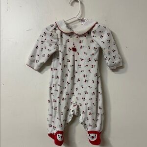 Buster Brown White and Red Cherry Print Footie 90’s